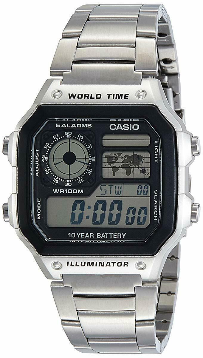 Casio Men's Digital World Time Illuminator Stainless Steel Bracelet Watch