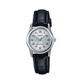 Casio Women's Silver Dial Black Leather Strap Watch - LTP-V001L-7BUDF