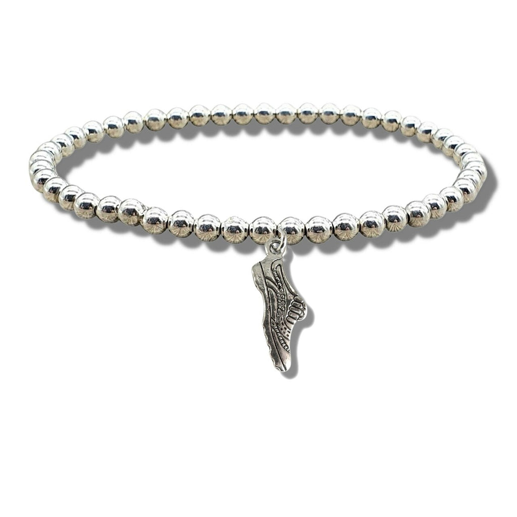 Running Shoe Silver Beaded Bracelet