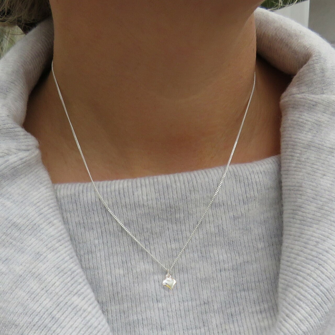 Girls Mini Puff Heart Silver Necklace