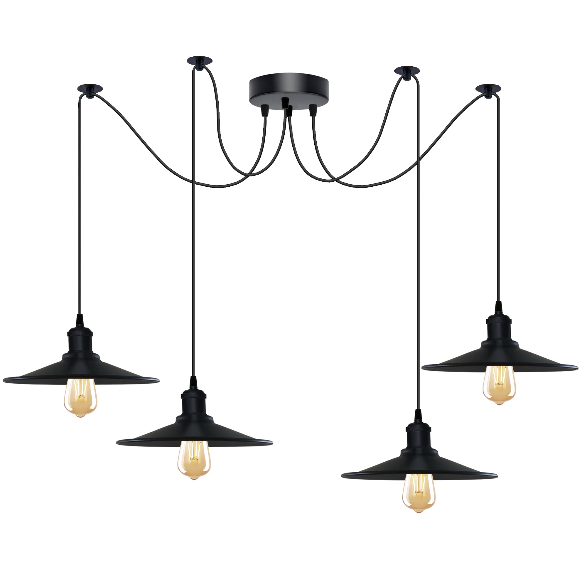 Black Vintage 4 Head Cone shaped shade Ceiling Pendant Light Fitting