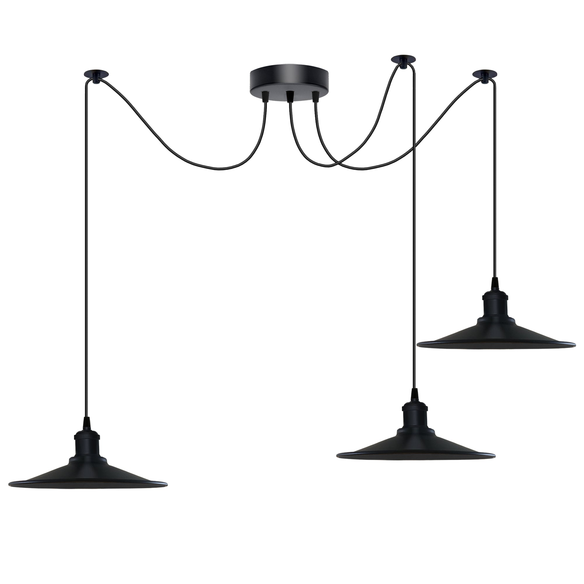 Black Vintage 3 Head Cone shaped shade Ceiling Pendant Light Fitting