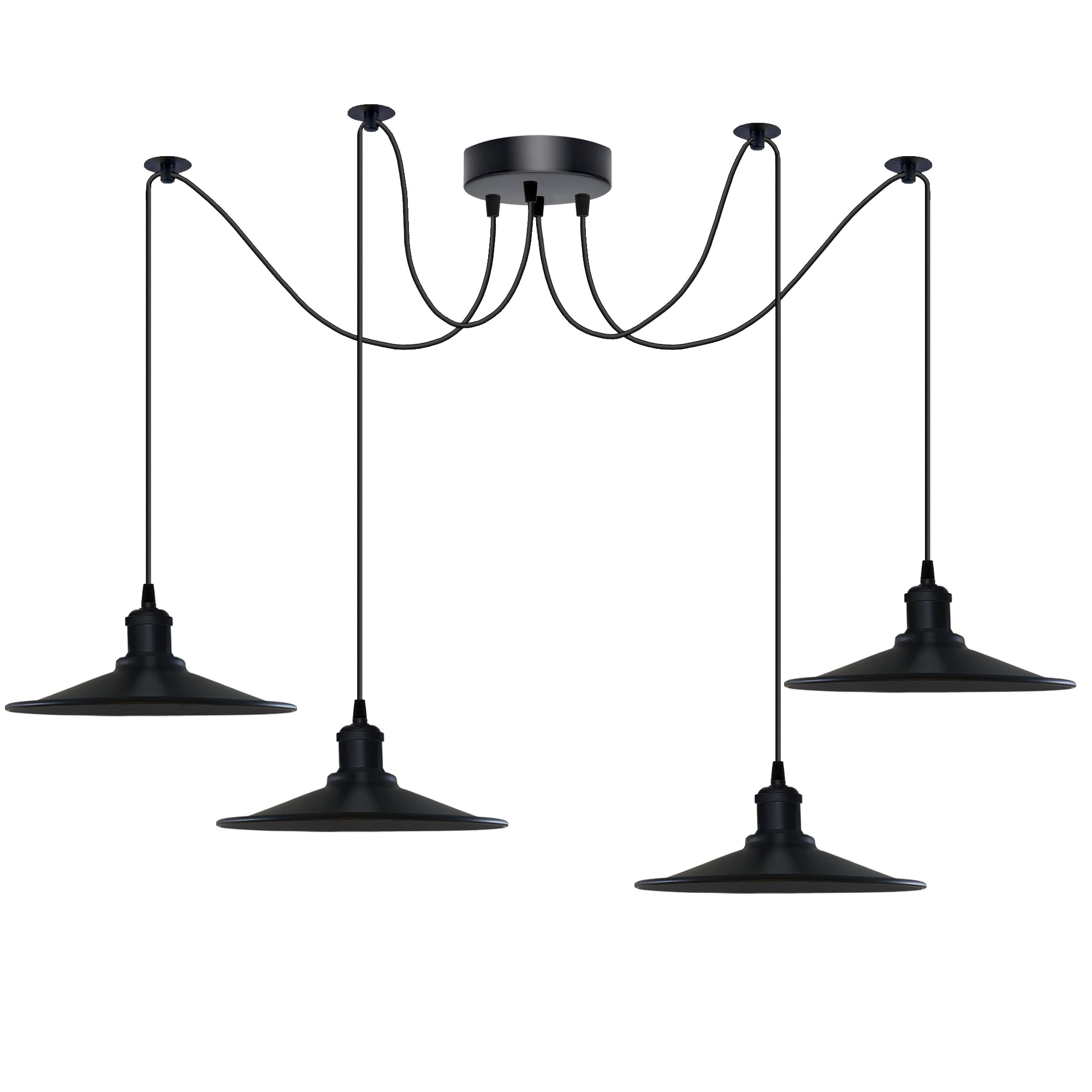 Black Vintage 4 Head Cone shaped shade Ceiling Pendant Light Fitting