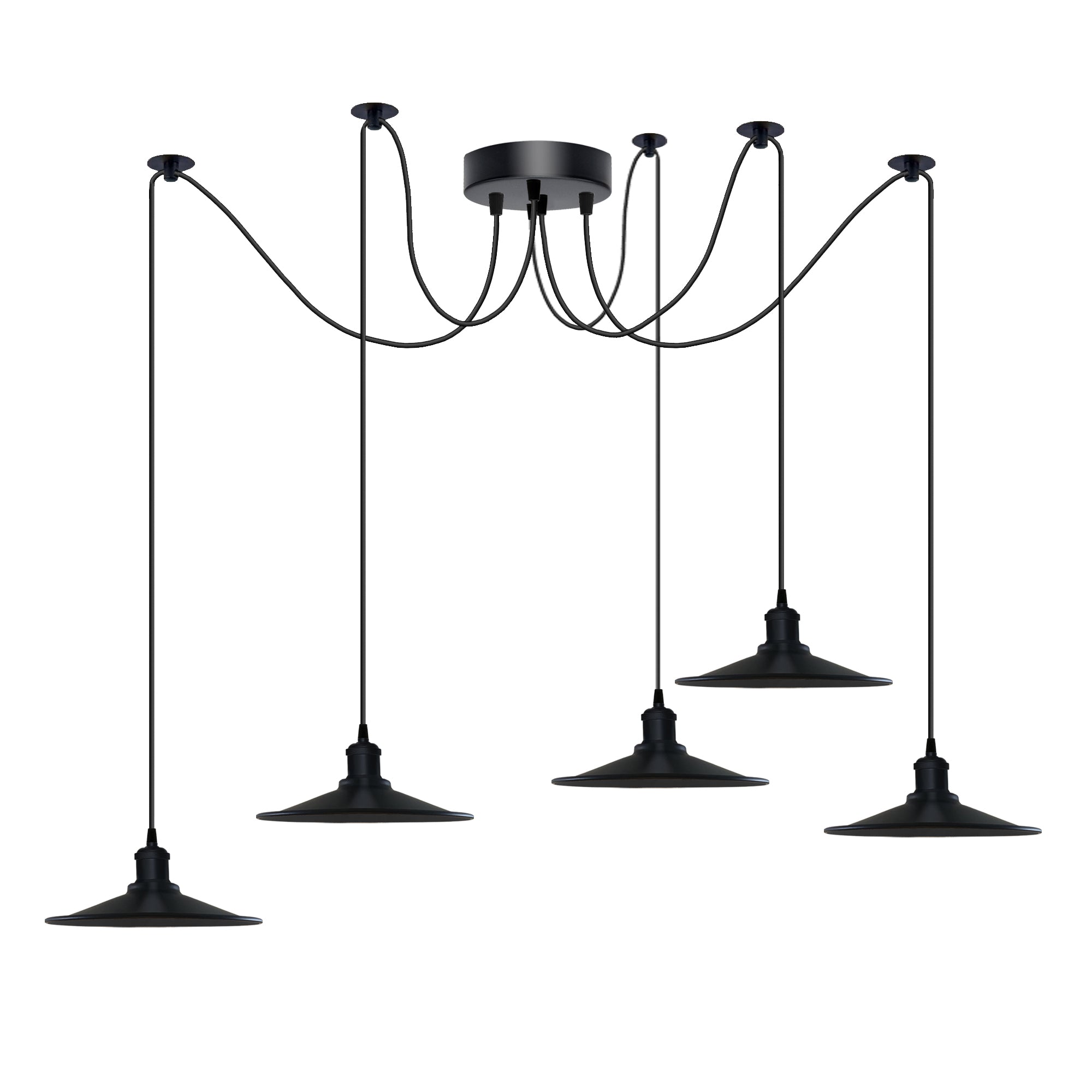 Black Vintage 5 Head Cone shaped shade Ceiling Pendant Light Fitting