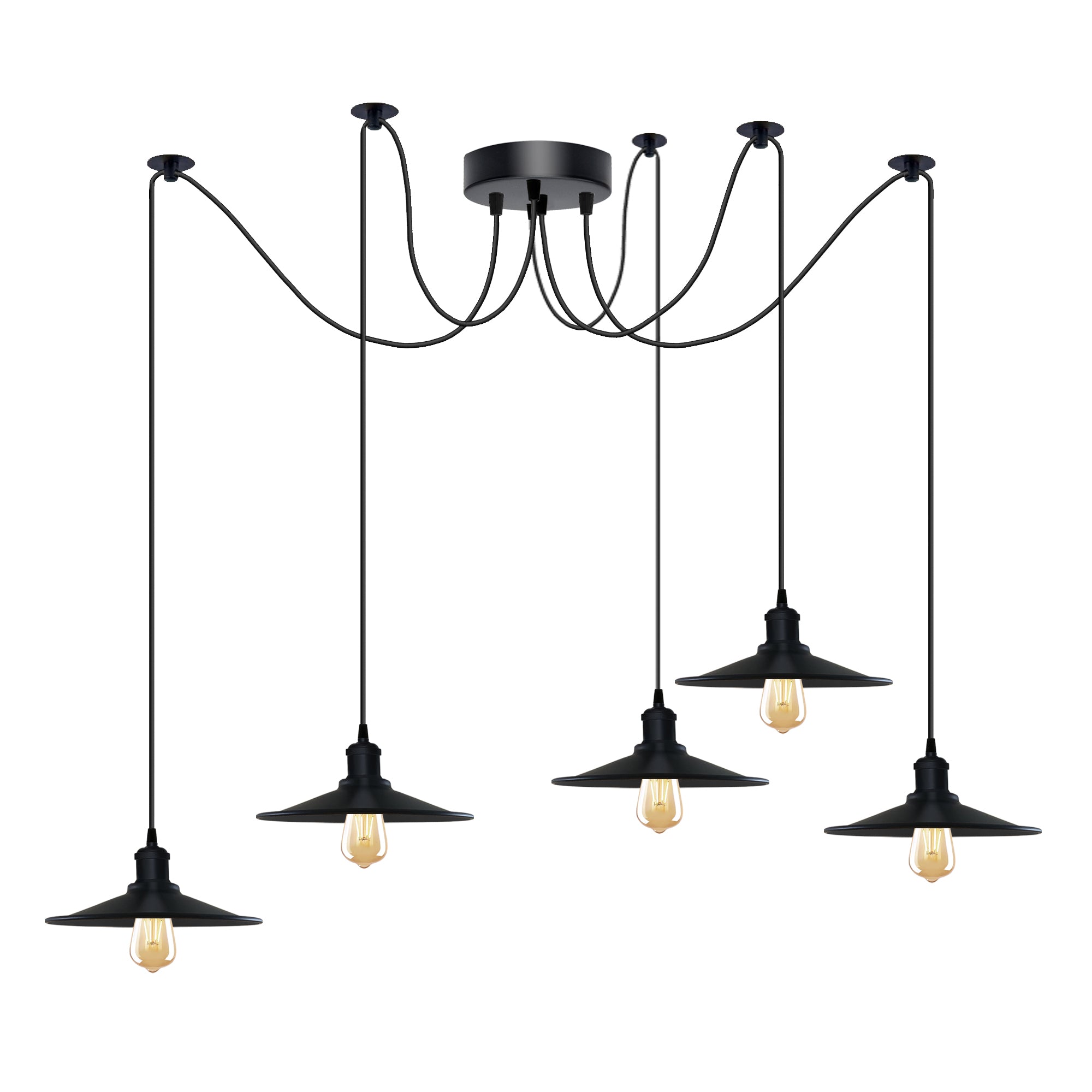 Black Vintage 5 Head Cone shaped shade Ceiling Pendant Light Fitting