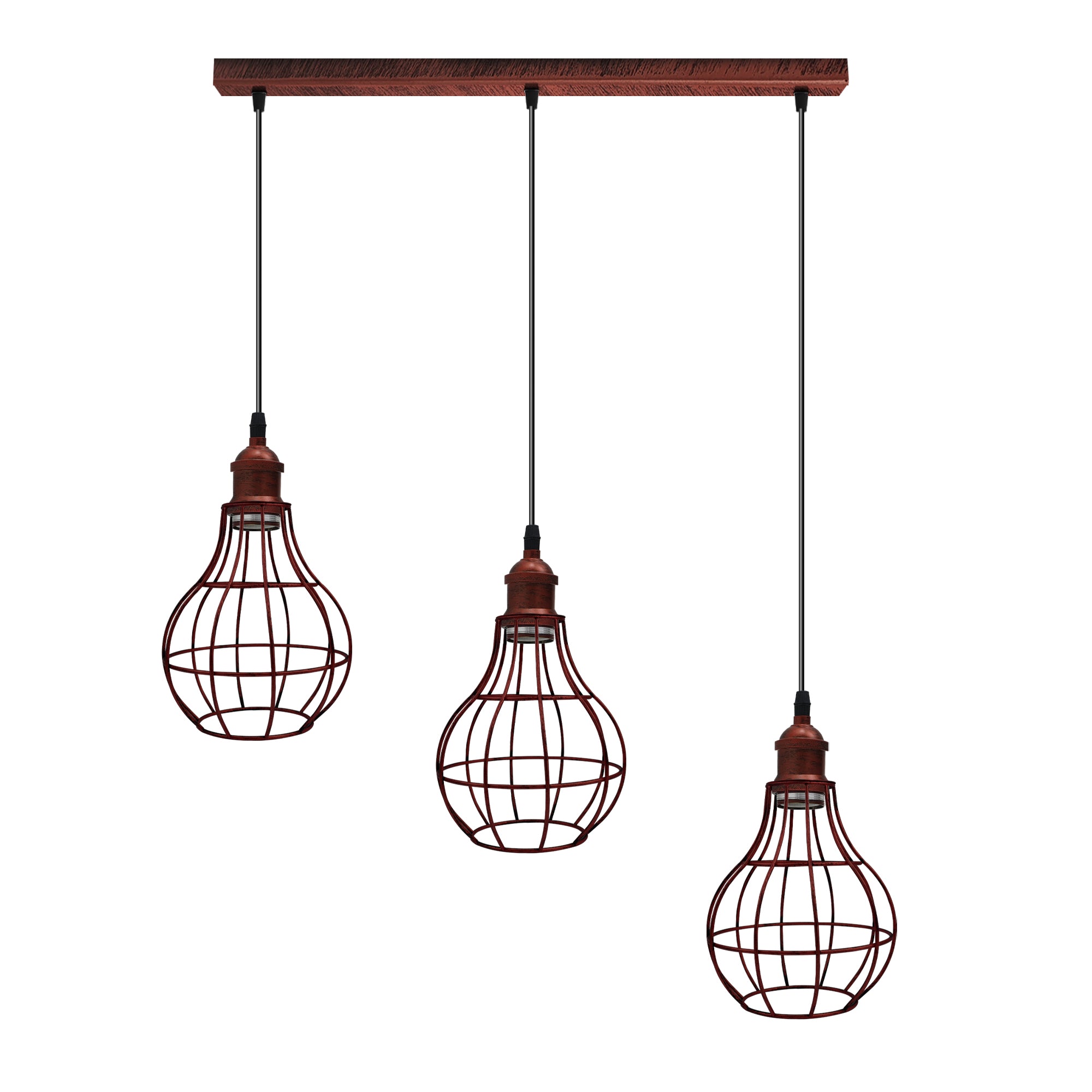 Vintage Rustic Red 3 Head Reactangle Base Pendant Light Cord Light E27 Base