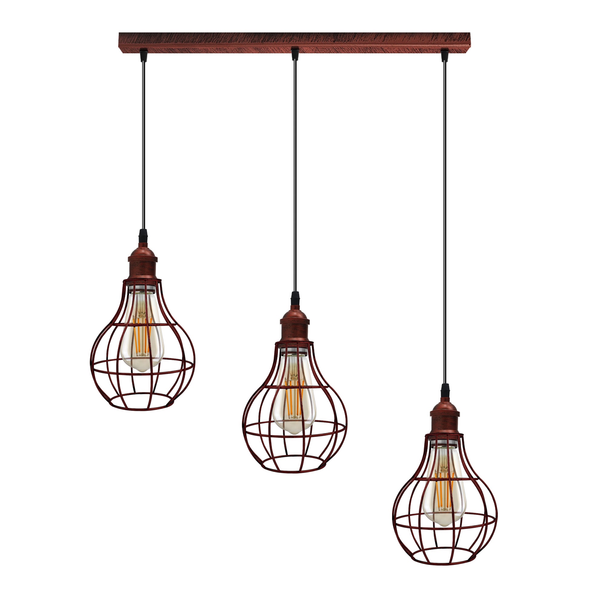 Vintage Rustic Red 3 Head Reactangle Base Pendant Light Cord Light E27 Base