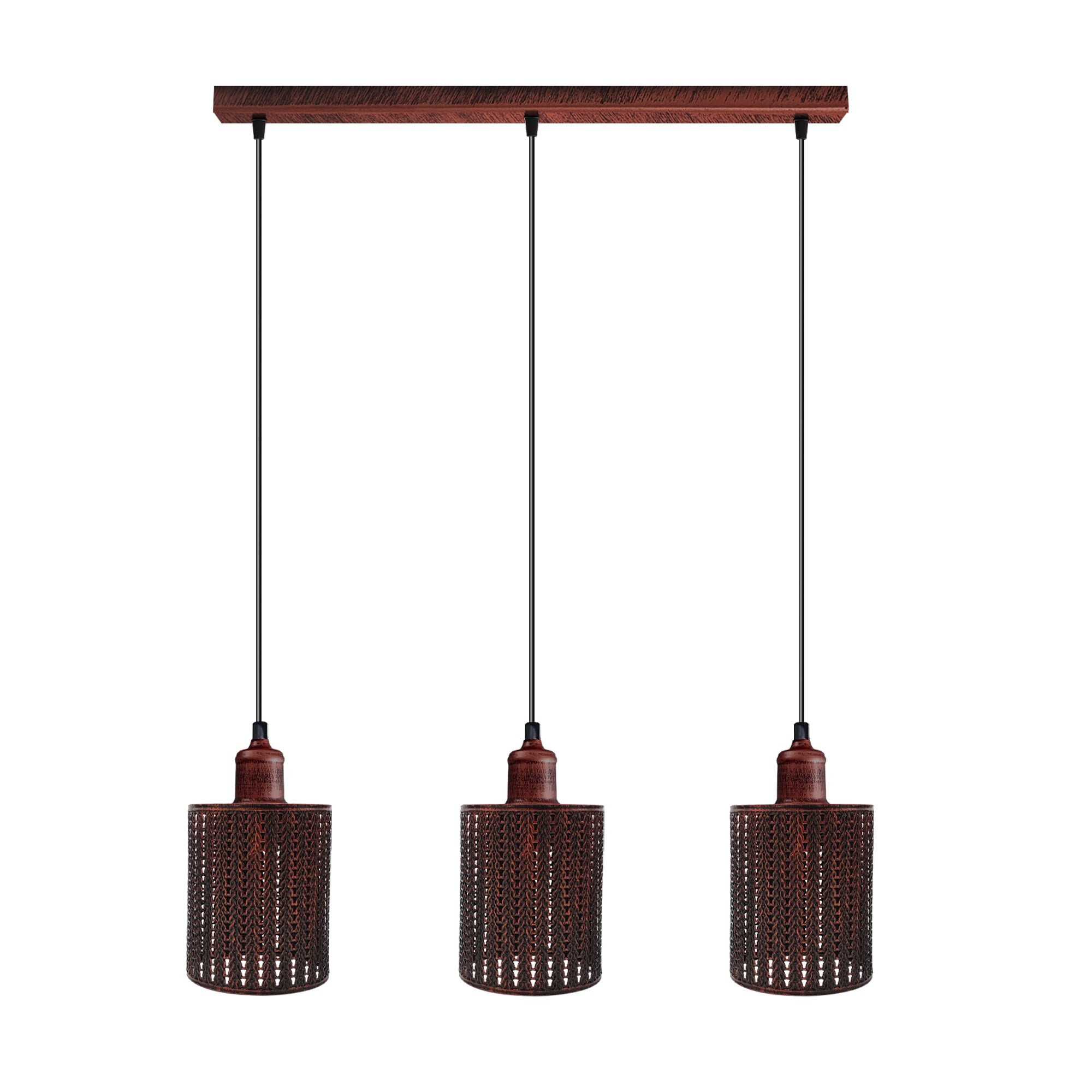 Vintage Industrial Rustic Red 3 Head Reactangle Base Pendant Cord E27