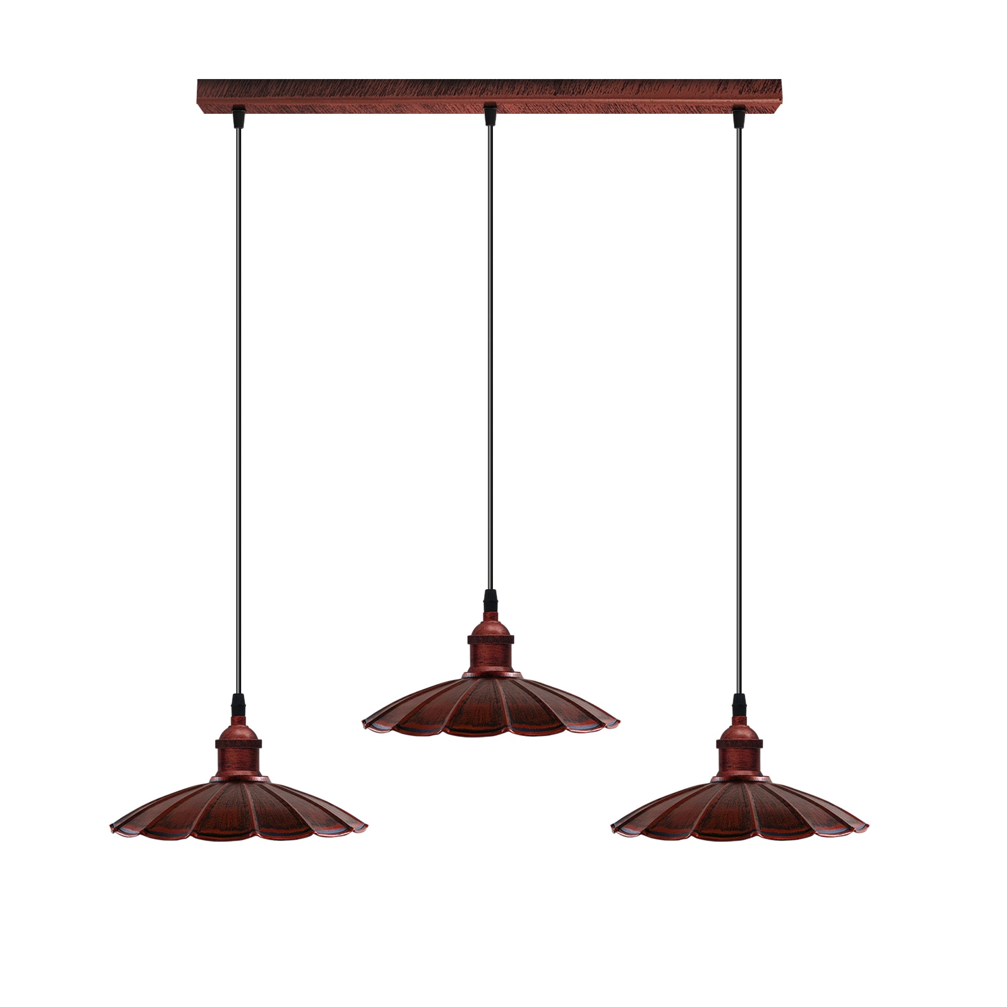 Vintage Industrial Rustic Red 3 Head Reactangle Base Pendant Cord Brushed Light