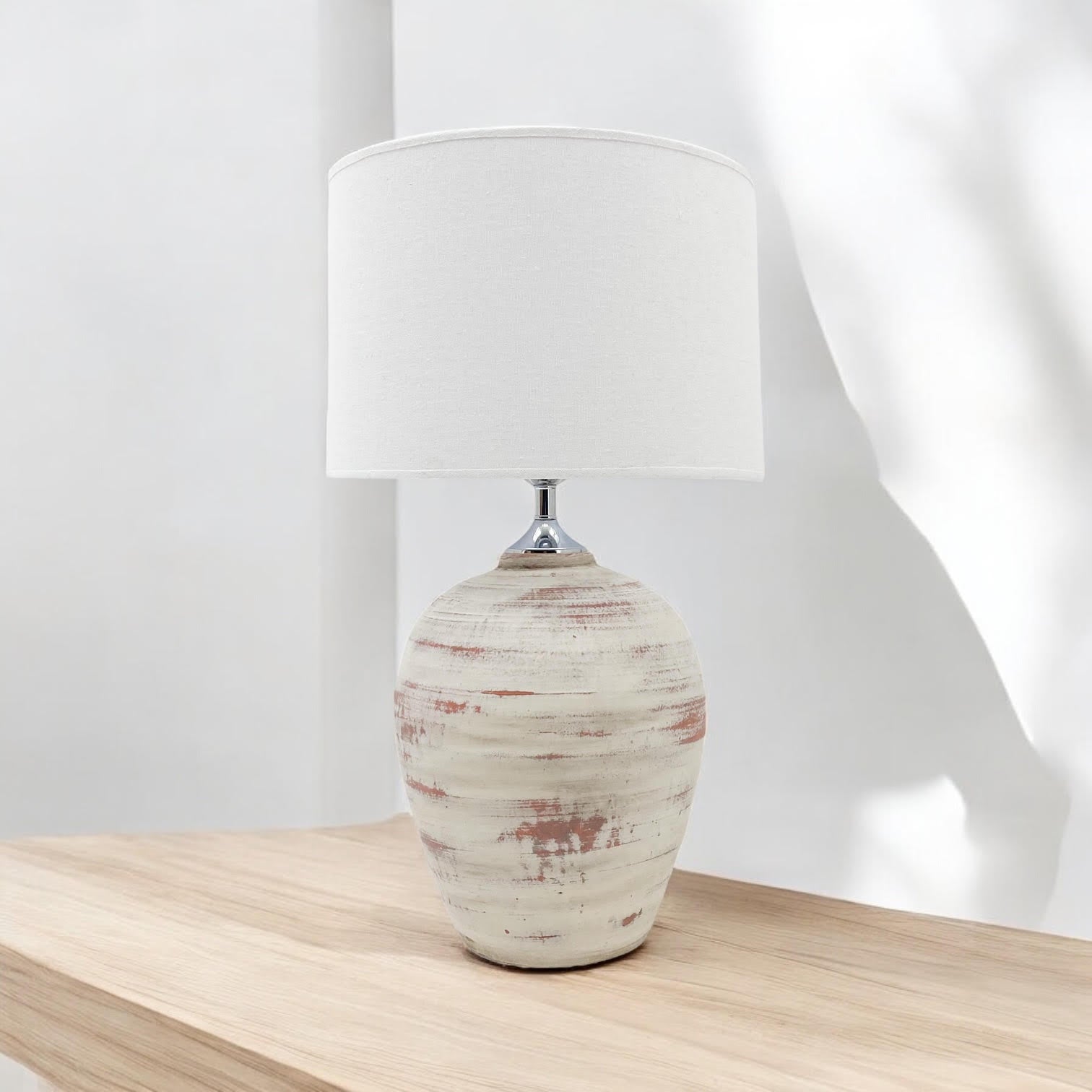 AcaciaHome Elegant Ceramic Table Lamp with Fabric Drum Shade (61cm Cream Lamp)