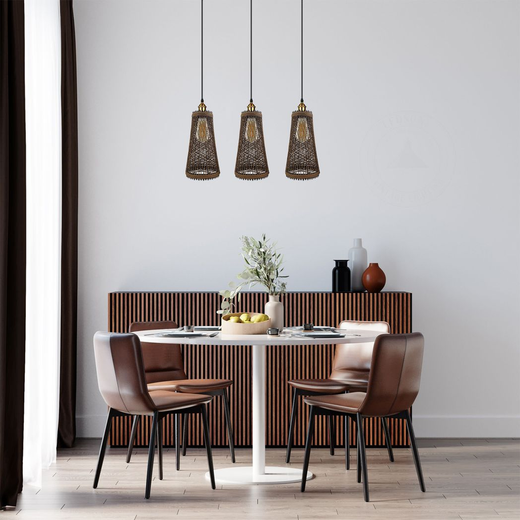 3 Head Natural Wicker Basket Style Retro Industrial Vintage Rattan Ceiling Pendant