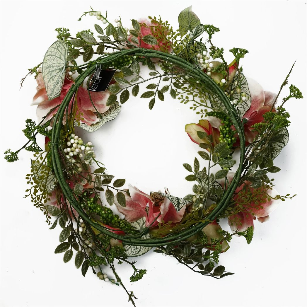 60cm Artificial Pink Lily Wreath