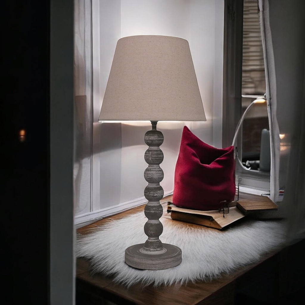 AcaciaHome Modern Tall Wooden Washed Table Lamp (42cm Dark Grey with Shade)