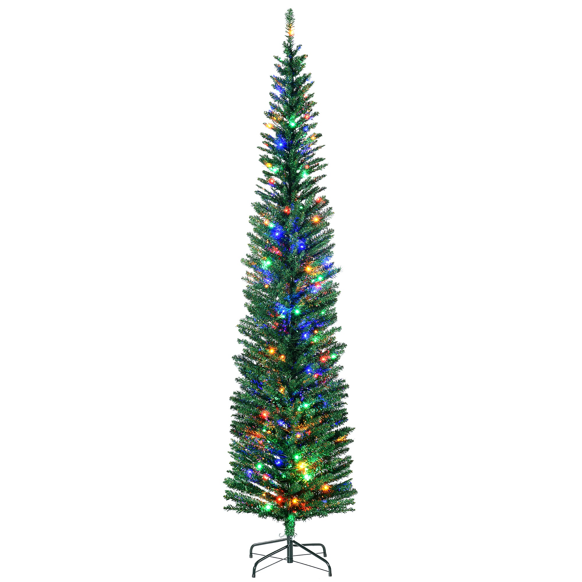 HOMCOM 7.5ft Artificial Pencil Christmas Tree with Colourful Lights, Steel Base