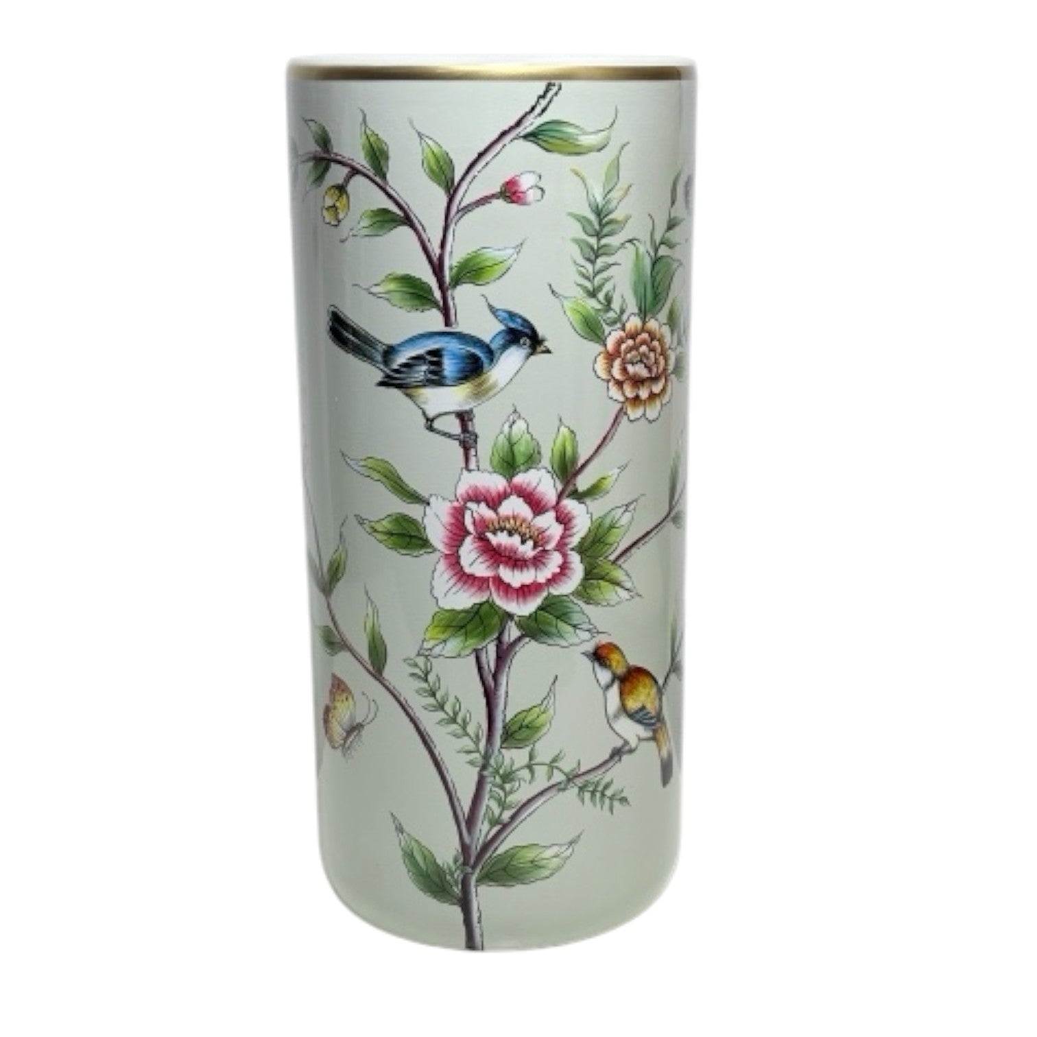 AcaciaHome Ceramic 18” Tall Floral Design Umbrella Stand (Floral with 2 Birds Design)