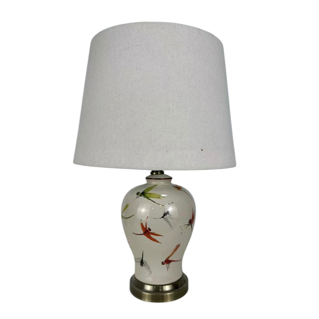 AcaciaHome Oriental Design Large Floral Ceramic Table Lamp with Drum Shade