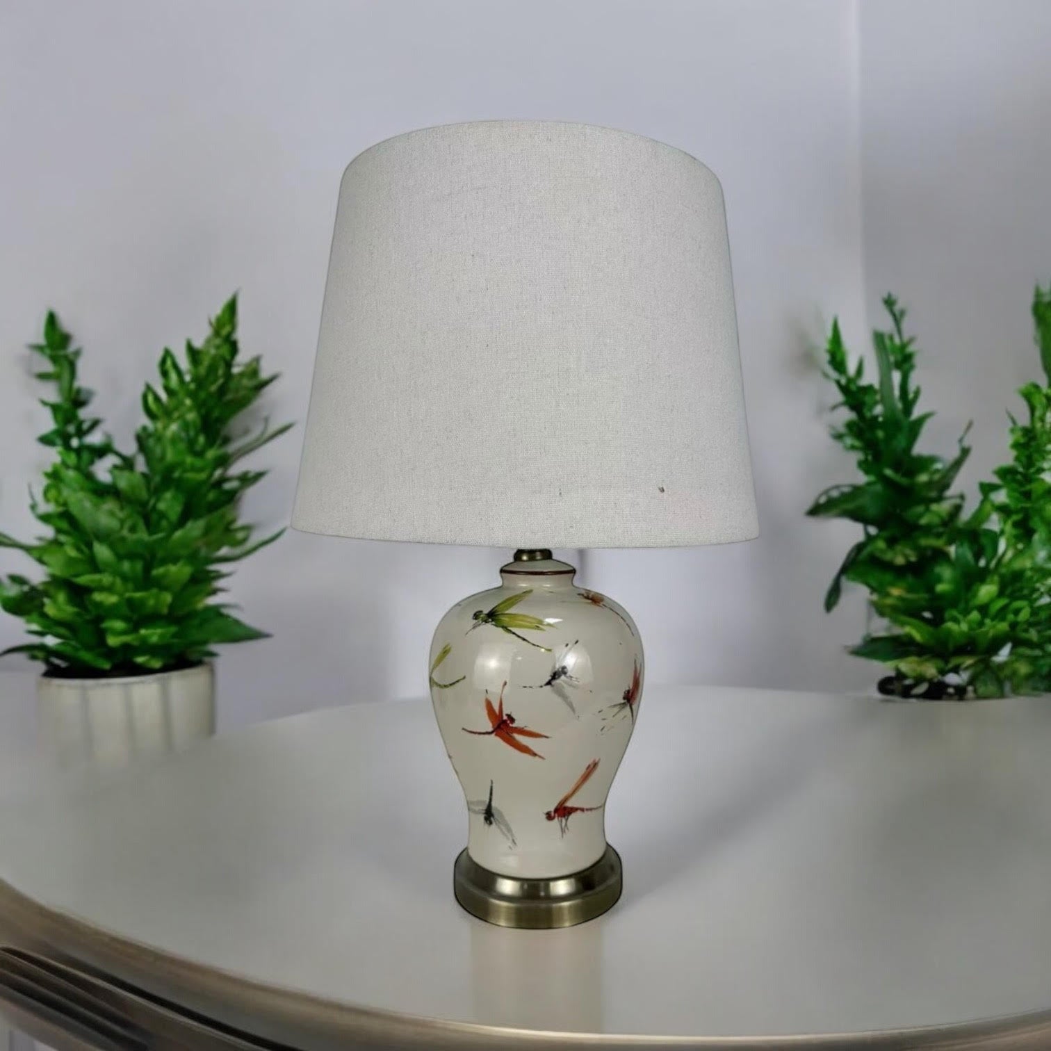 AcaciaHome Oriental Design Large Floral Ceramic Table Lamp with Drum Shade
