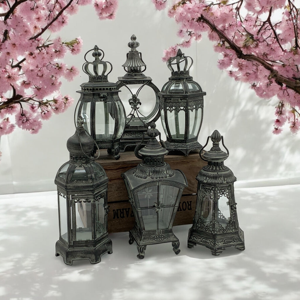 Stunning Metal Grey Tealight Lantern Holder Set of 6