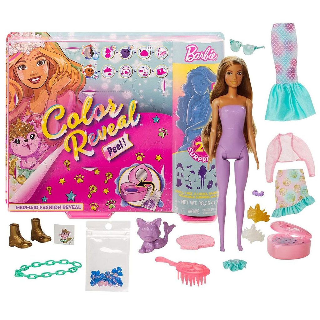 Barbie Doll Colour Reveal Peel Mermaid 25 Accessories Toy Gift For KIds GXV93