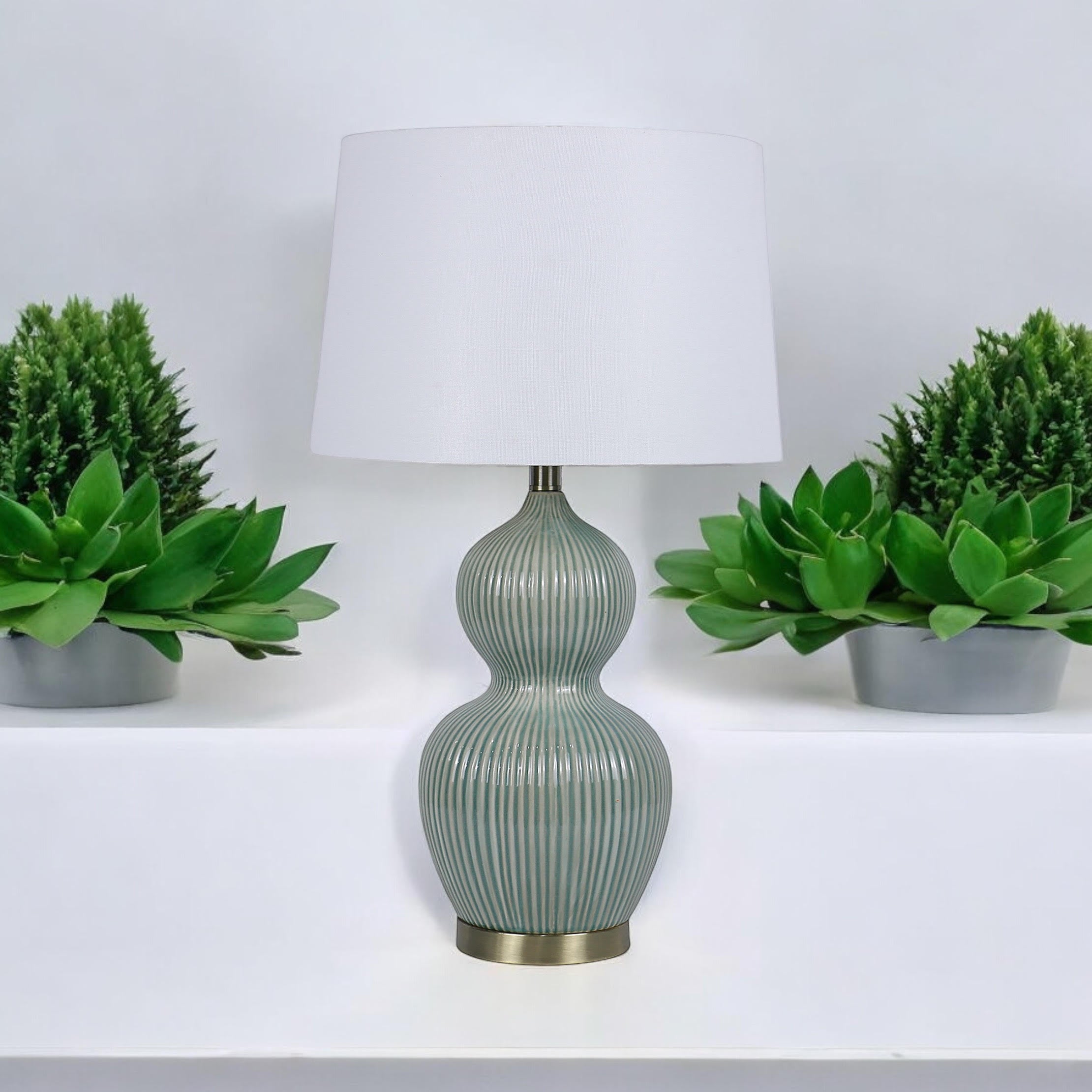 Cream Ceramic Table Lamp with Drum Shade (3 Layer - with 59cm Shade)