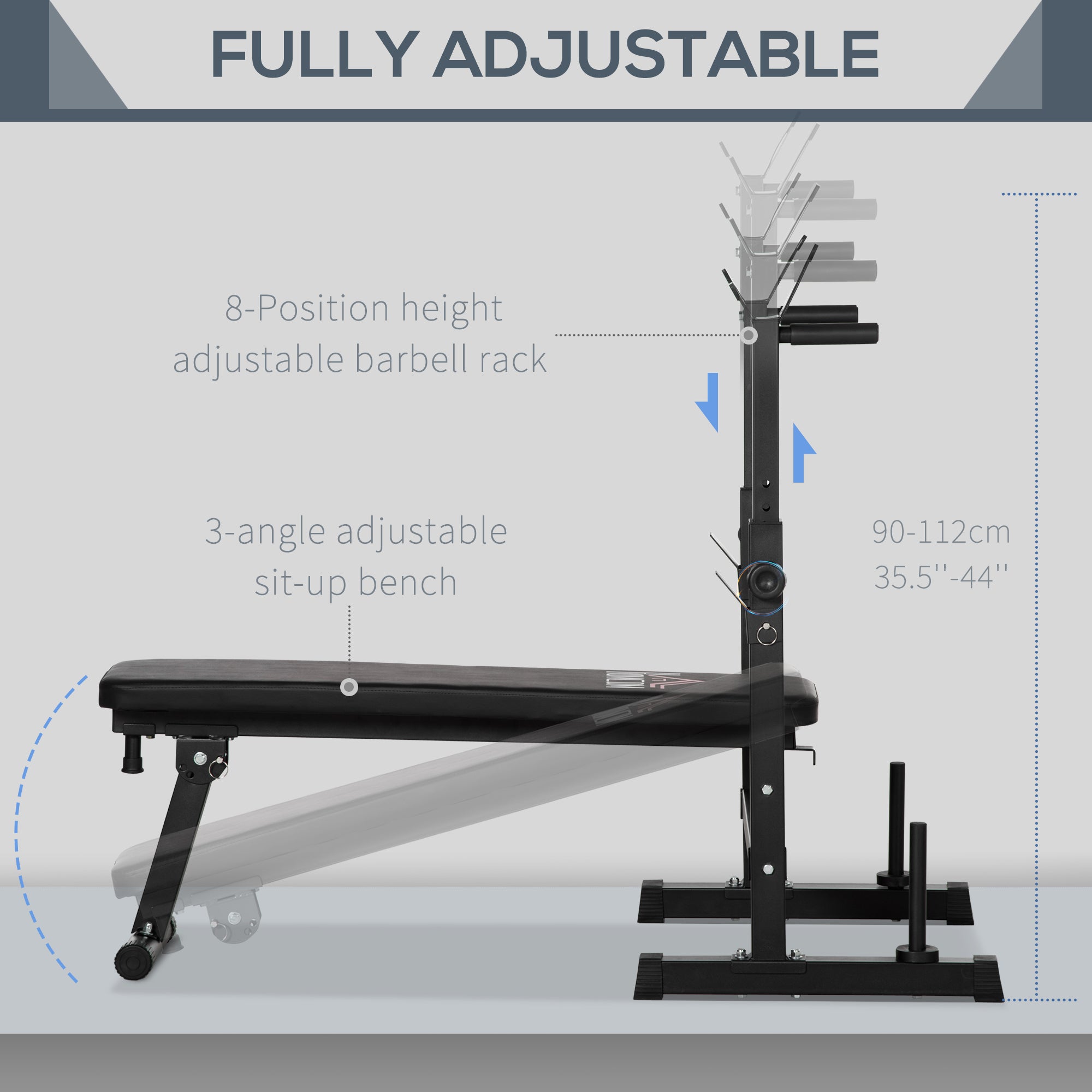 HOMCOM Adjustable Weight Bench with Barbell Rack and Dip Station, Black