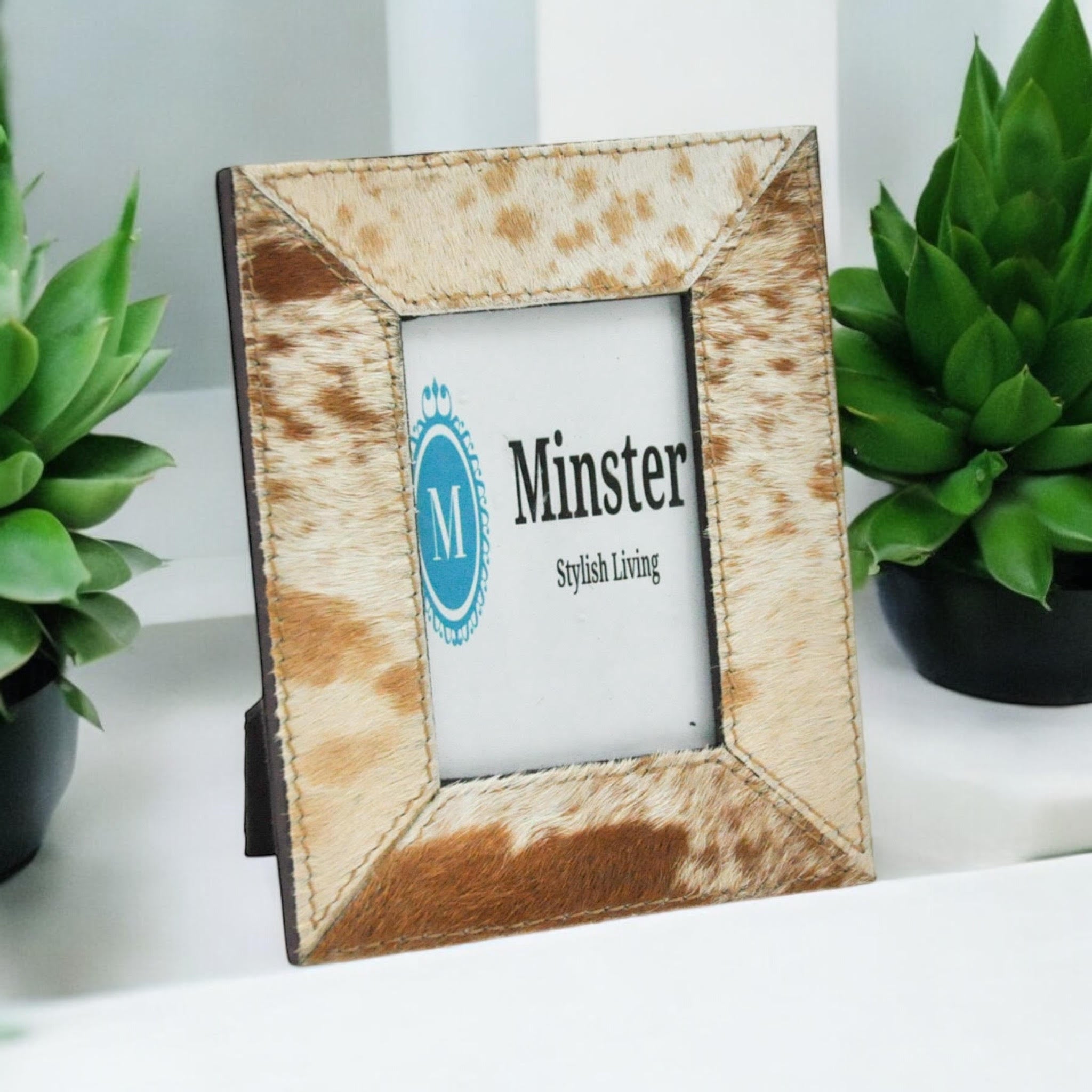 3.5" X 4" Tand And White Cow-Hide P/Frame