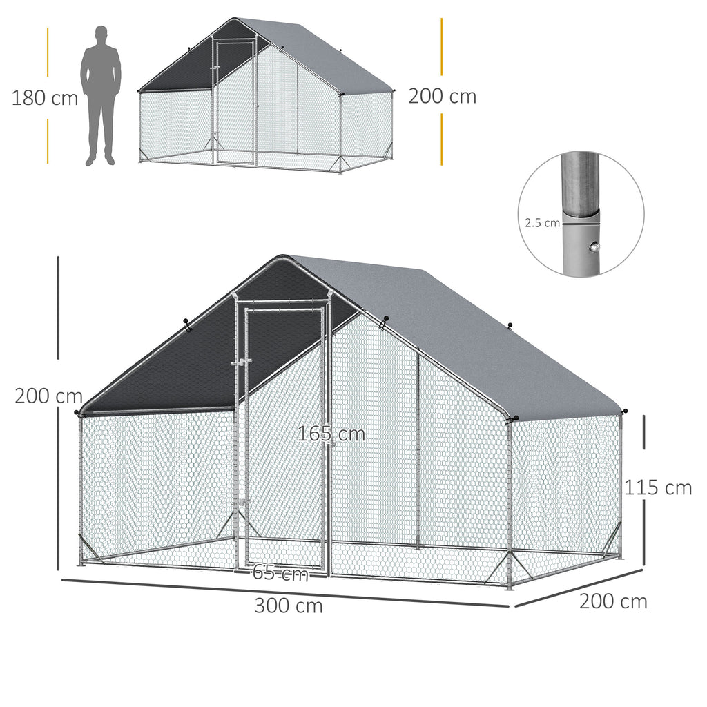 Walk In Chicken Run Galvanized Chicken Coop Hen House w/ Water-Resist Cover