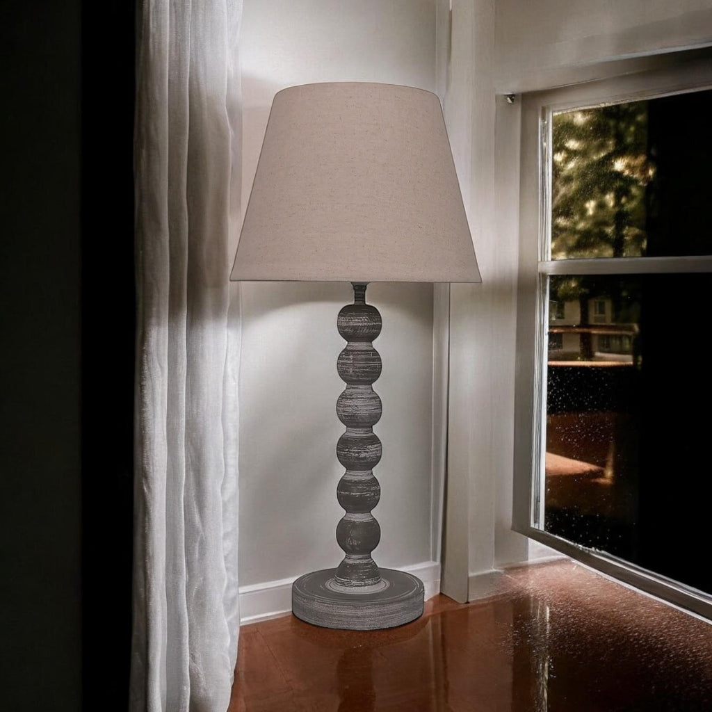 AcaciaHome Modern Tall Wooden Washed Table Lamp (42cm Dark Grey with Shade)