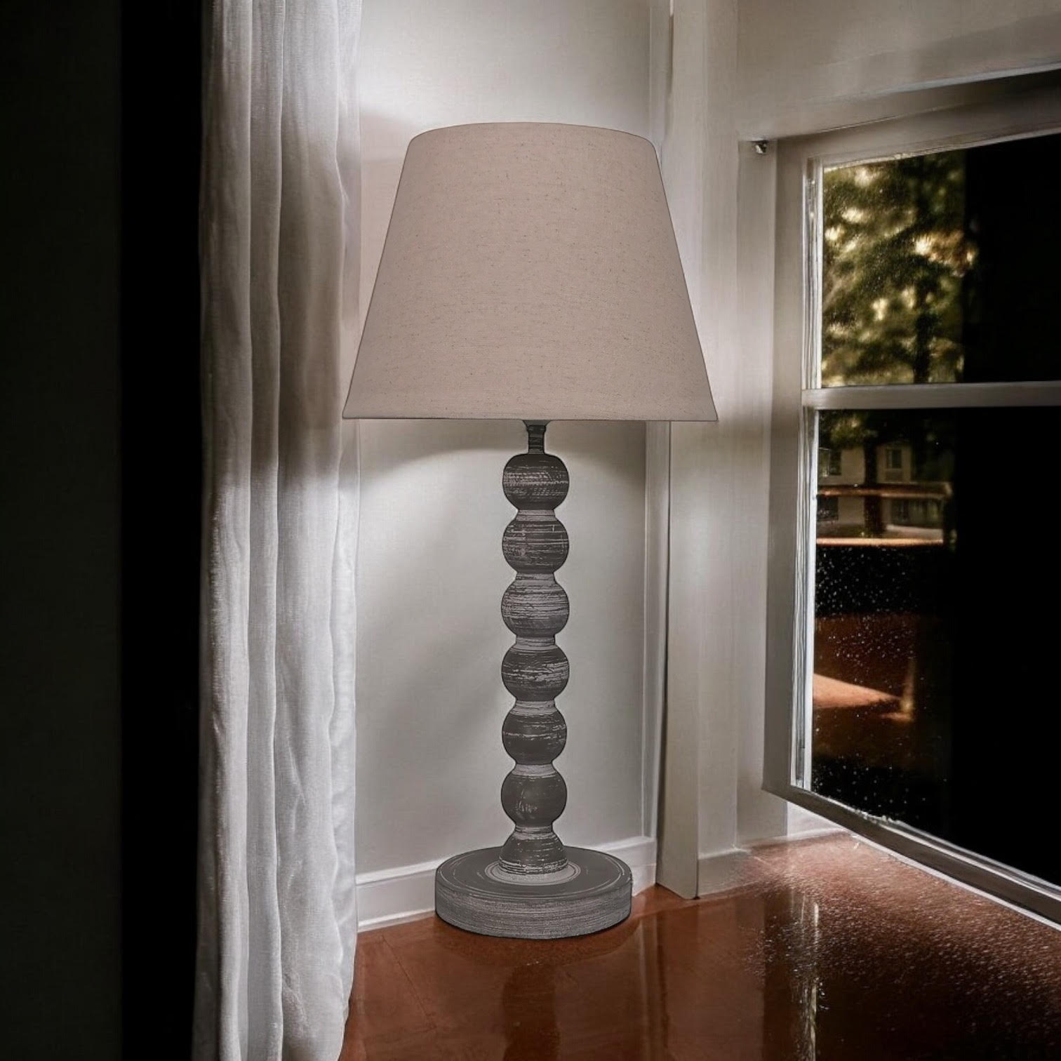 AcaciaHome Modern Tall Wooden Washed Table Lamp (42cm Dark Grey with Shade)