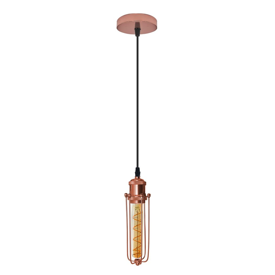 Single Rose Gold Ceiling E27 Pendant Light with Wire Cage