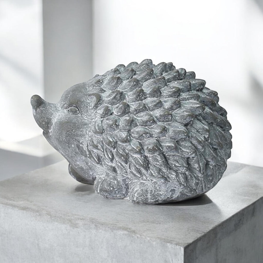 Durable Stone-Look Hedgehog Garden Sculpture (21cm Grey Hedgehog Statue)
