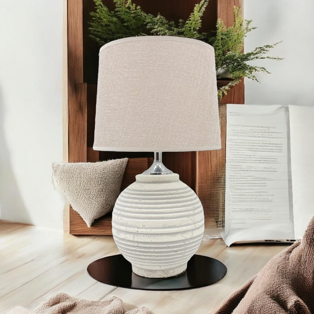 AcaciaHome Elegant Ceramic Table Lamp with Fabric Drum Shade (44cm Cream Lamp)