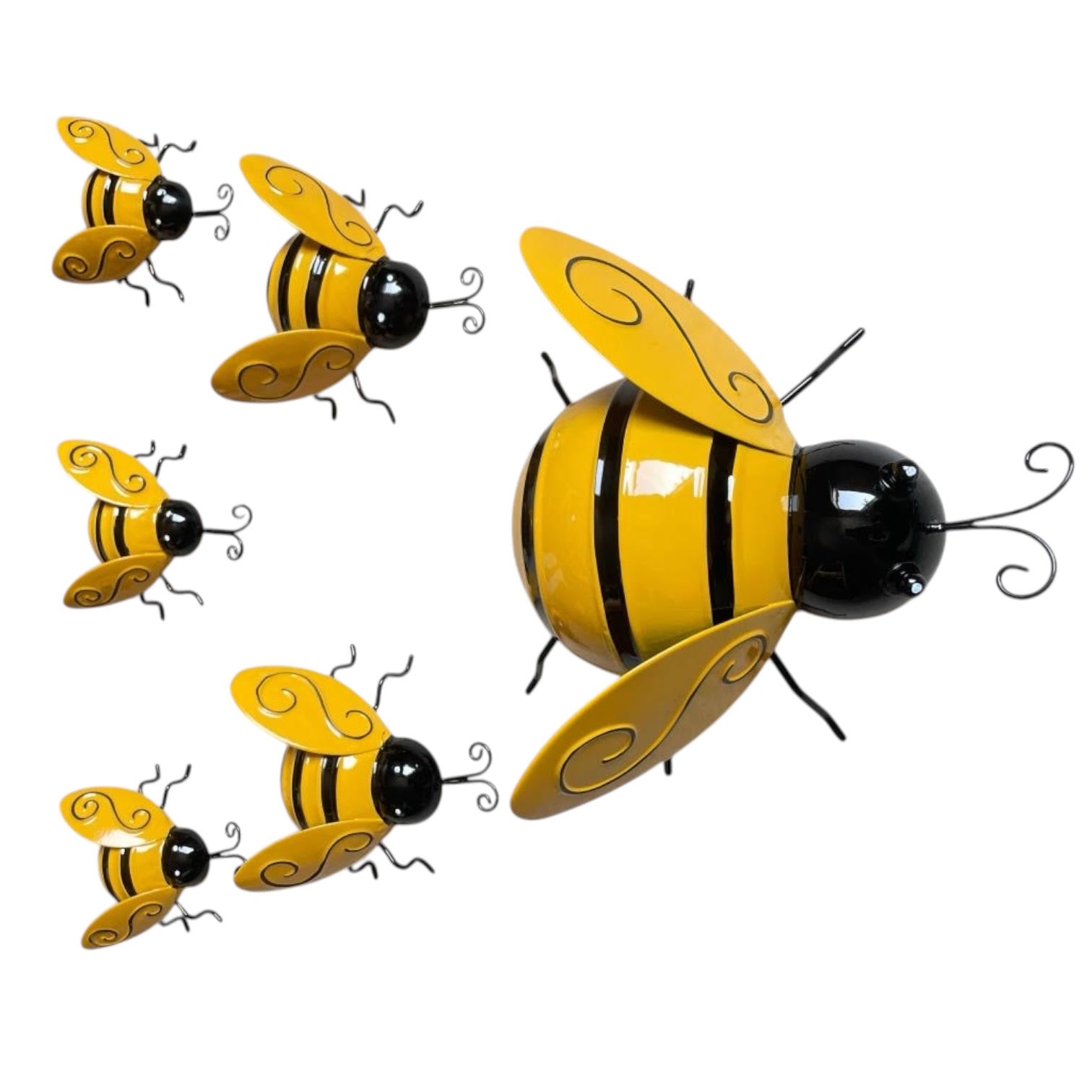 AcaciaHome Stylish Metal Bumble Bee Garden Wall Art Set of 6