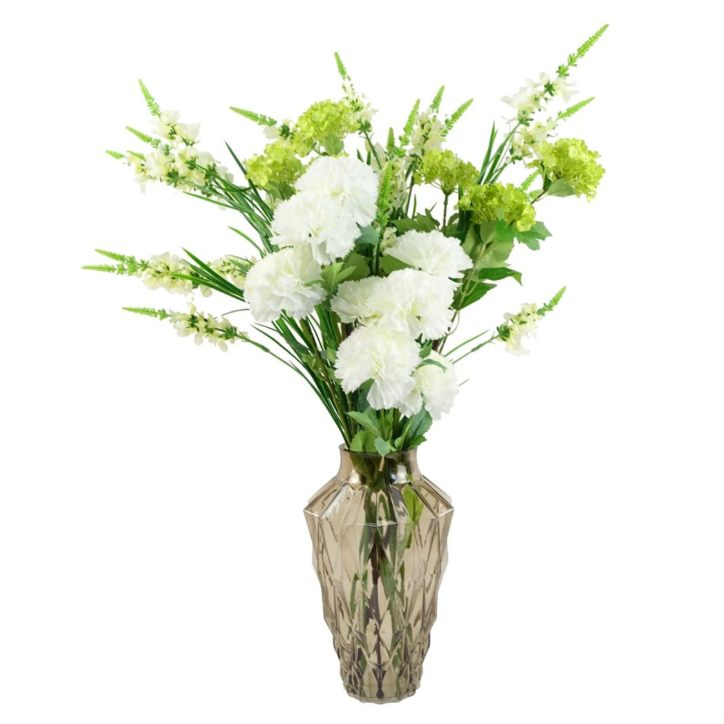 Pack of 6 x 70cm White Artificial Carnation Stem - 24 Flowers