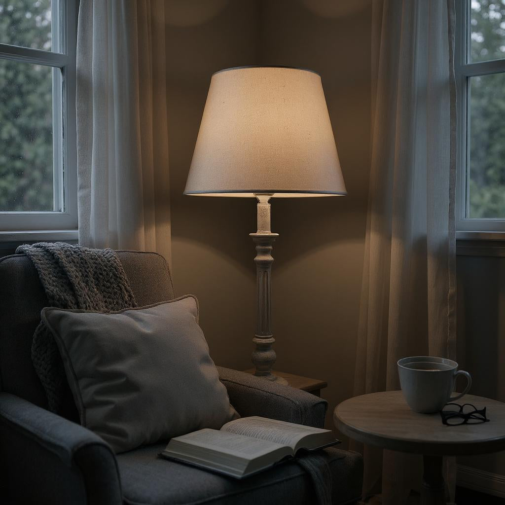 Modern Tall Wooden Washed Table Lamp (32cm Multicoloured with Shade)