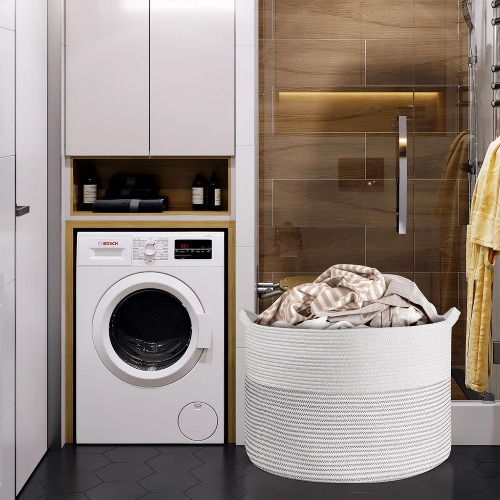 Vinsani Laundry Basket White & L Grey