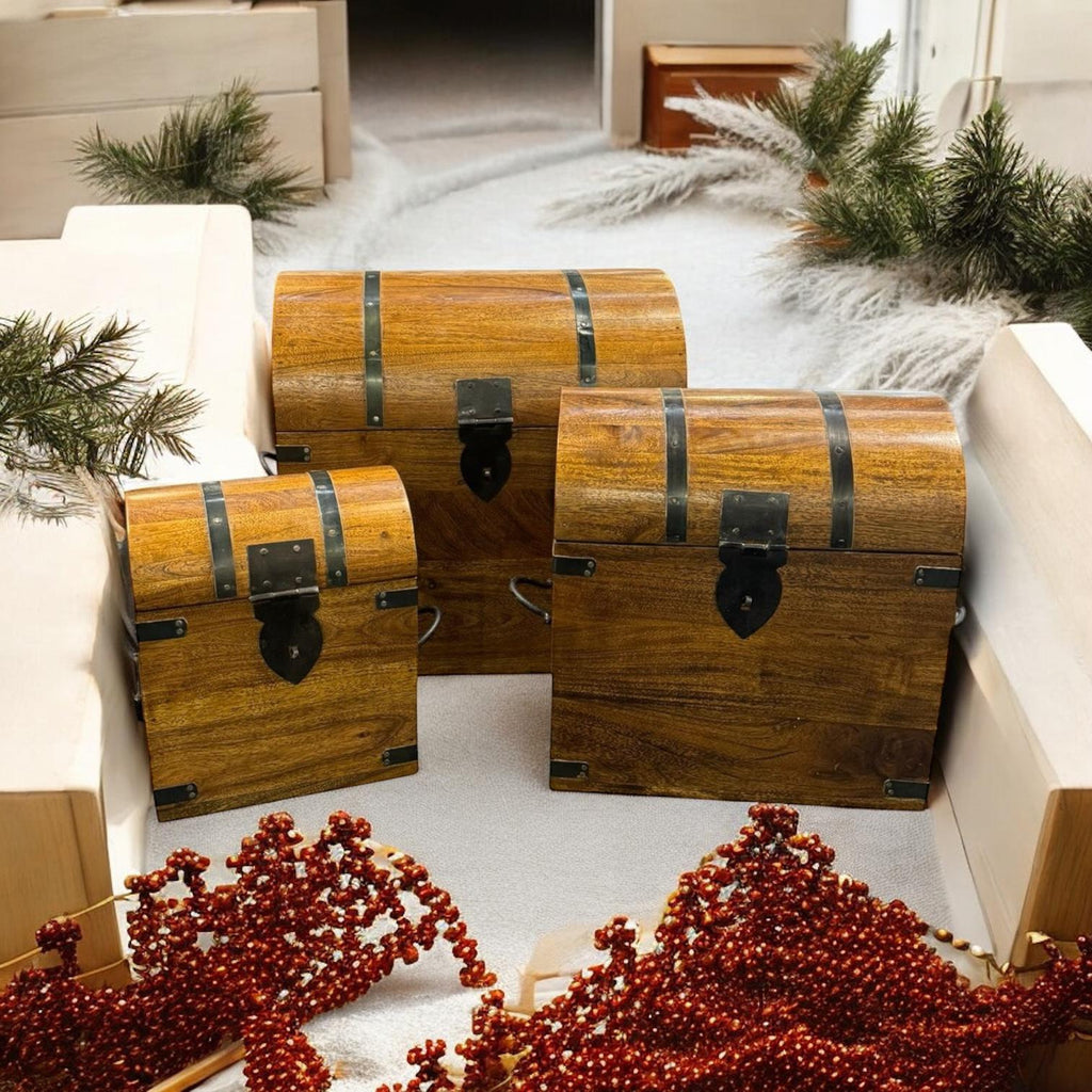 45cm Set 3 Wooden Chests