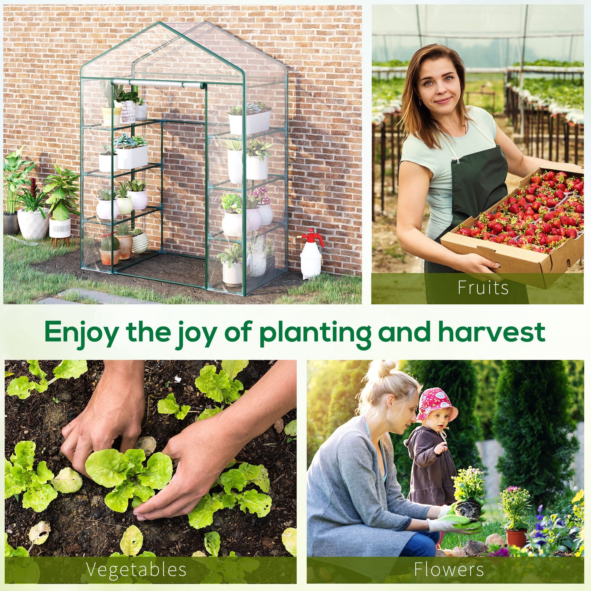 4 Tiers 8 Shelves Metal Frame Walk in Portable Greenhouse 143Lx73Wx195Hcm