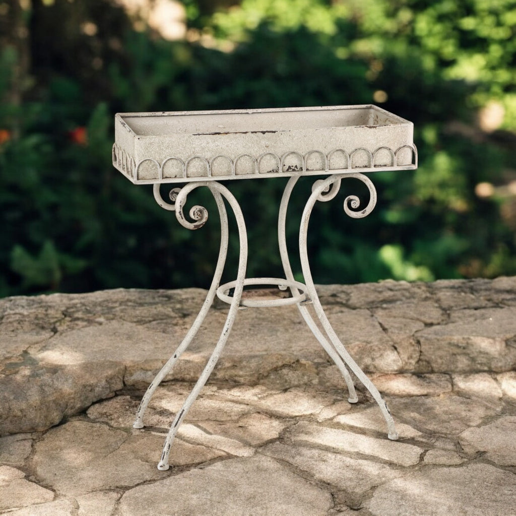 AcaciaHome Modern 65cm Metal Oblong Plant Pot Table Frame (Cream)