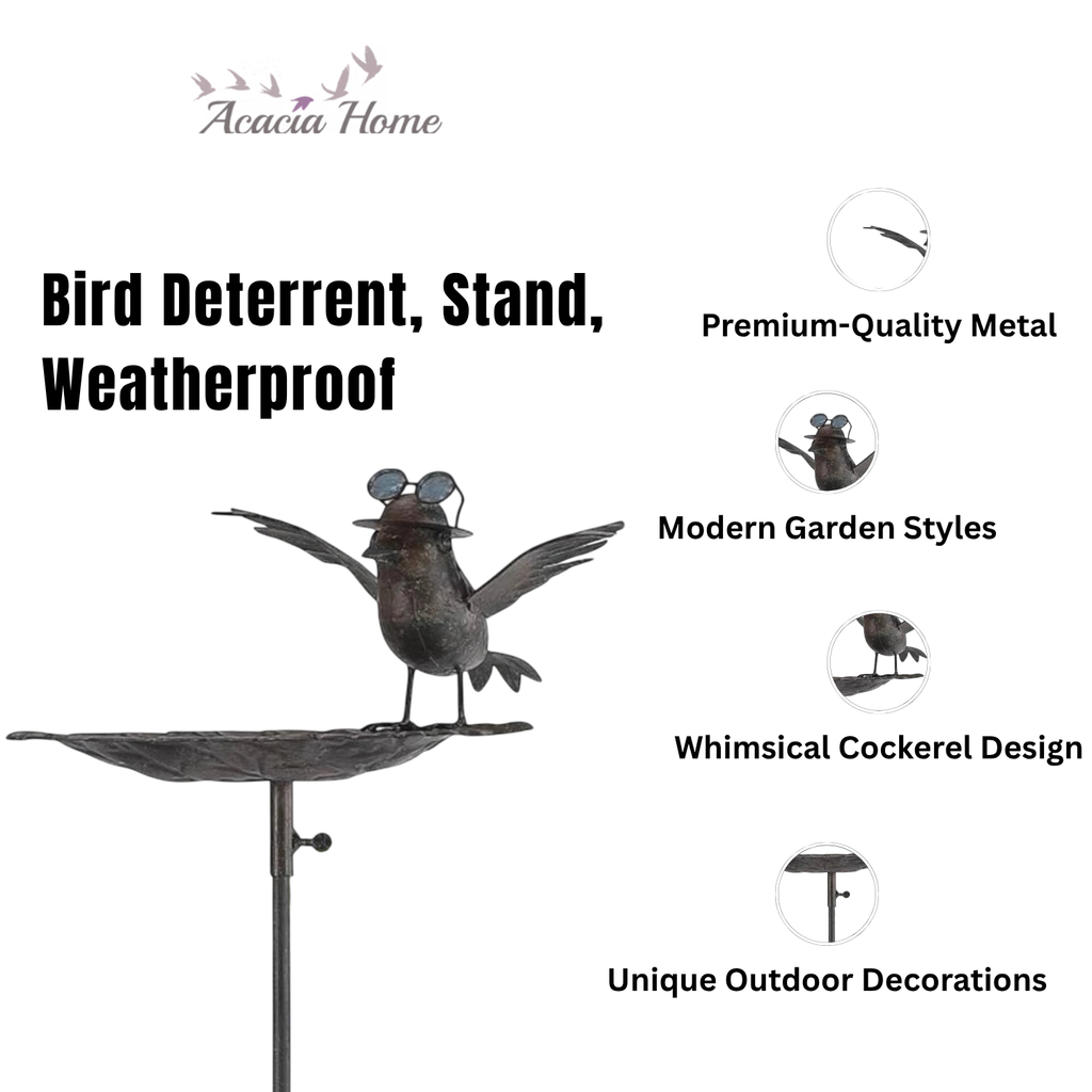 Stylish and Modern Metal Bird Feeder Birdbath Spinner Stake (Black, 50" Metal Bird)