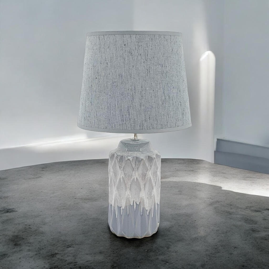 AcaciaHome Cute Grey Two-Tone Ceramic Table Lamp with White Drum Shade (43CM)