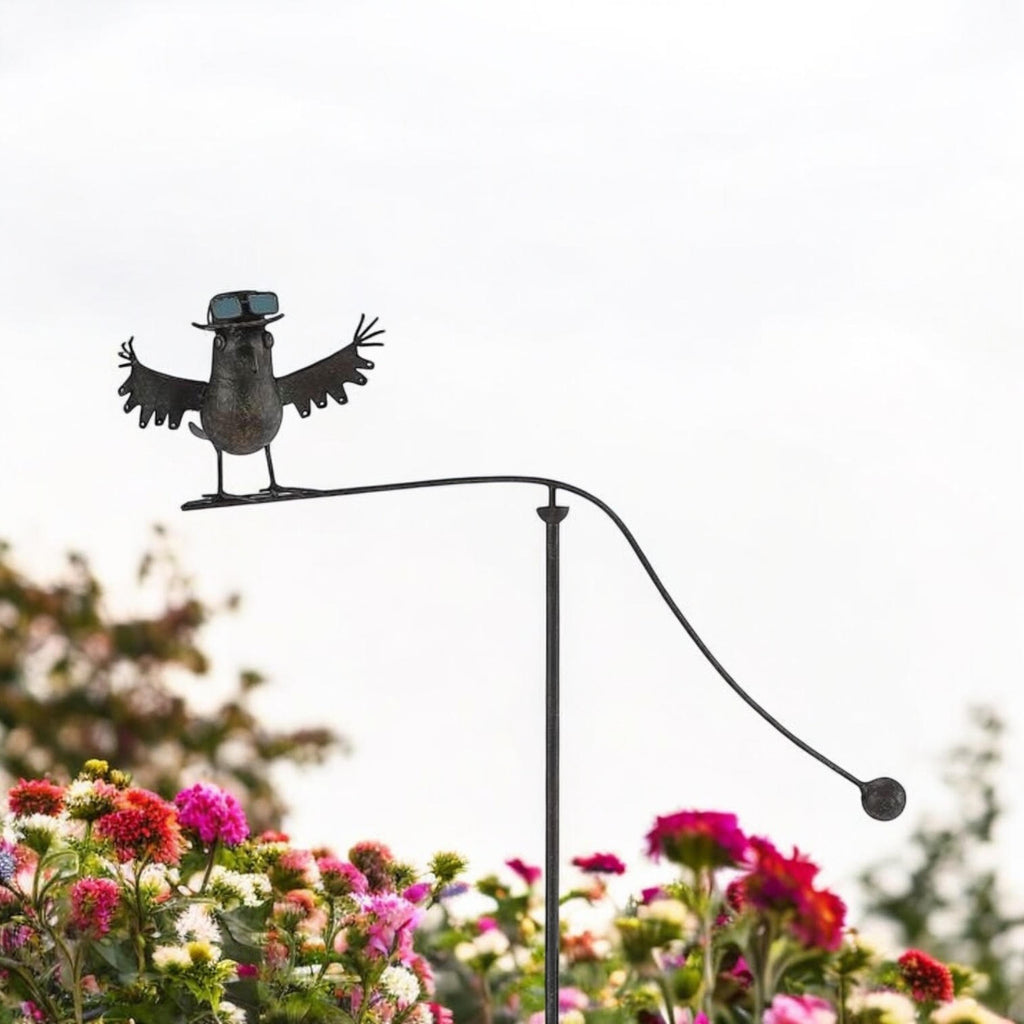 Durable Owl Bird Garden Spinner Metal Stake with Whimsical Spinning Motion