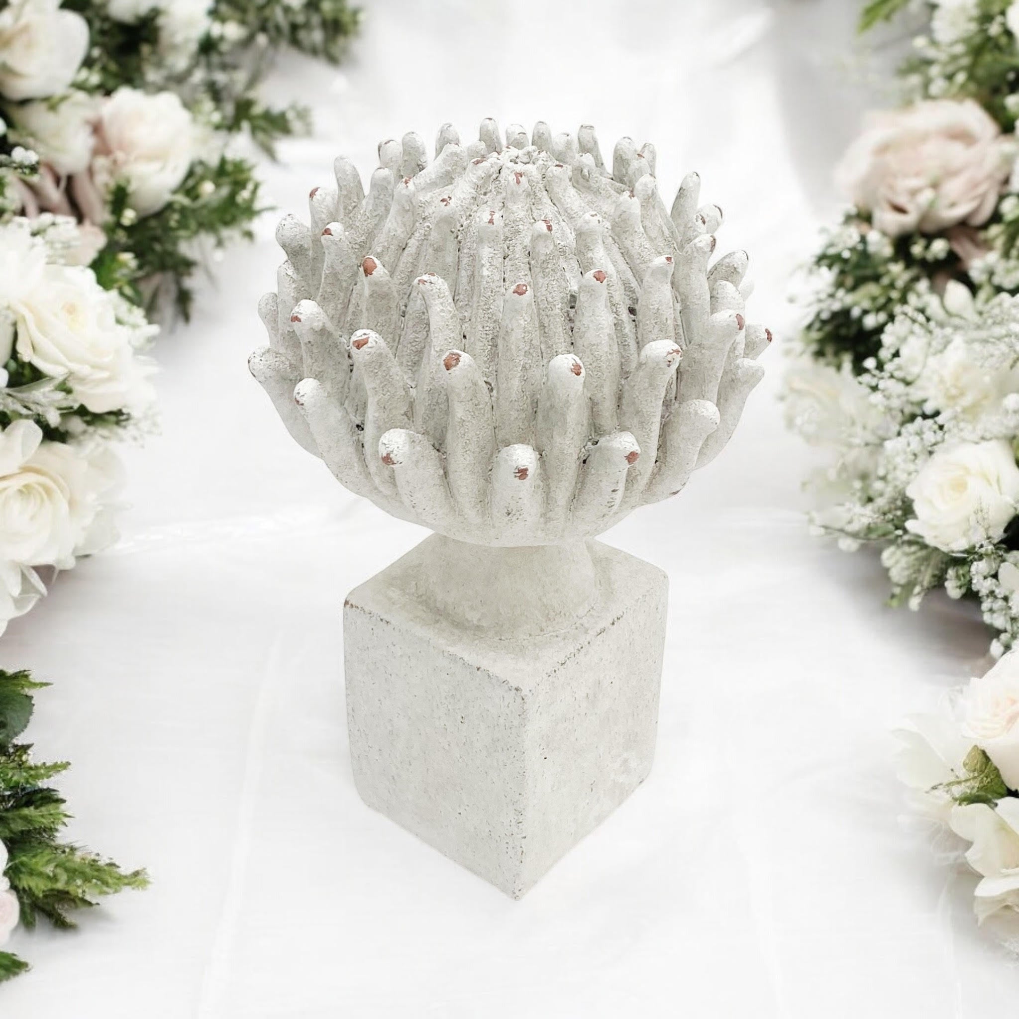 Flower on a Base Garden Ornament Resin Art Sculpture Figurine Stone Look 27cm