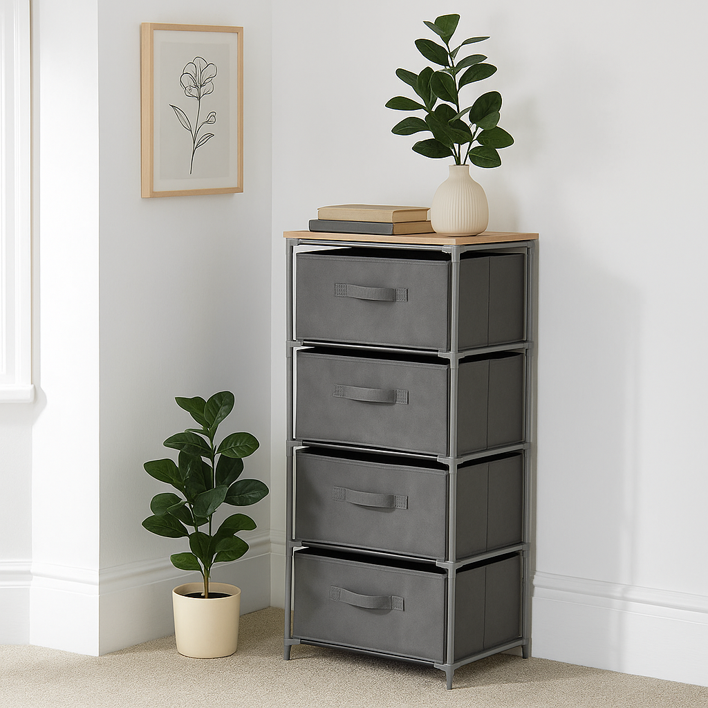 4 Drawer Chest. Drawers feature fabric handles