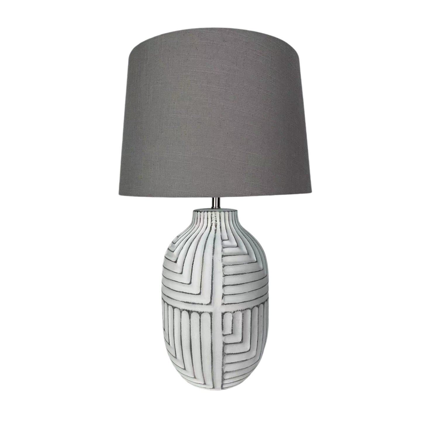 Oriental Design Large Floral Ceramic Table Lamp with Drum Shade (50cm Stone Look)