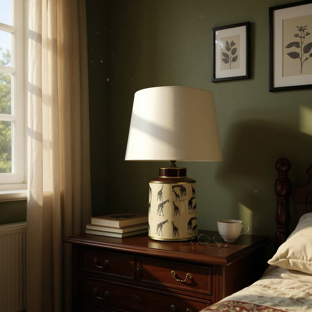 AcaciaHome Oriental Design Large Floral Ceramic Table Lamp with Drum Shade