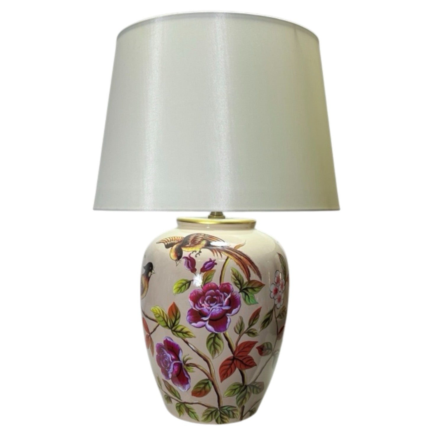 AcaciaHome Modern 51cm Floral Ceramic Table Lamp with White Drum Shade
