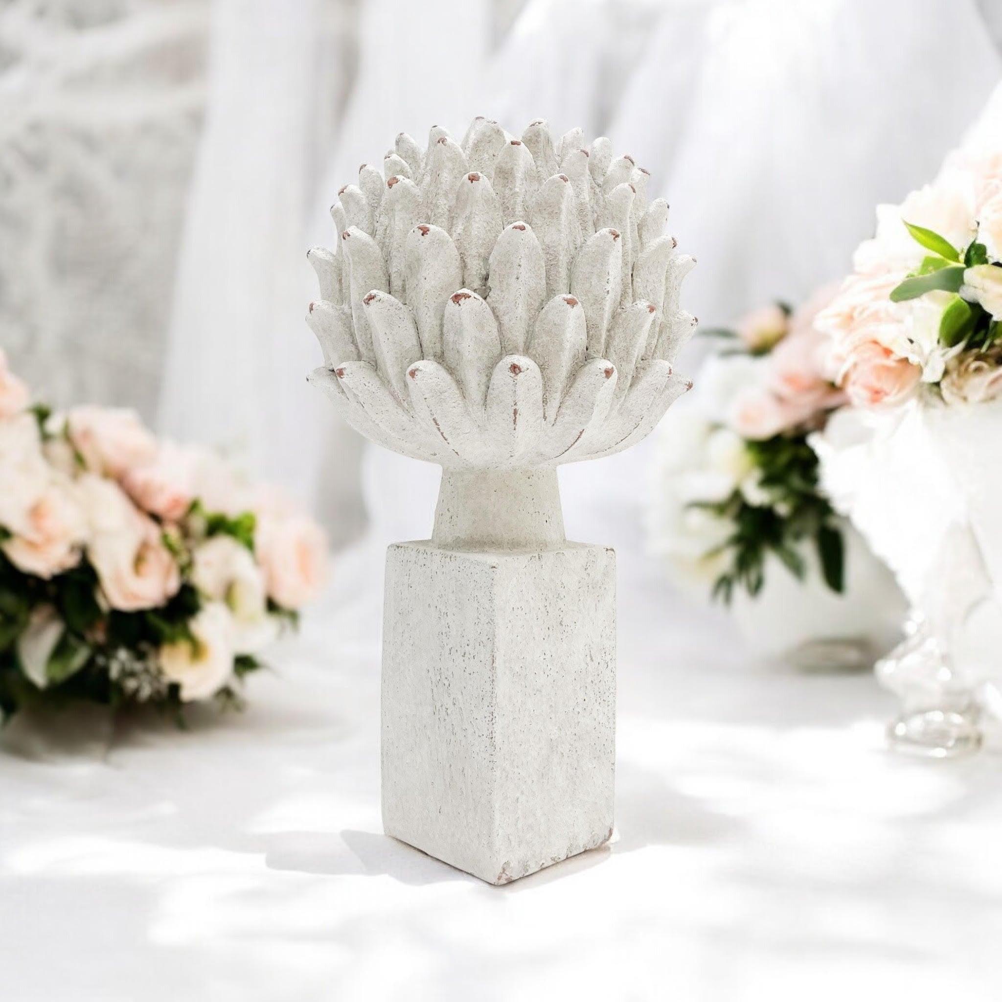 Flower on a Base Garden Ornament Resin Art Sculpture Figurine Stone Look 34cm