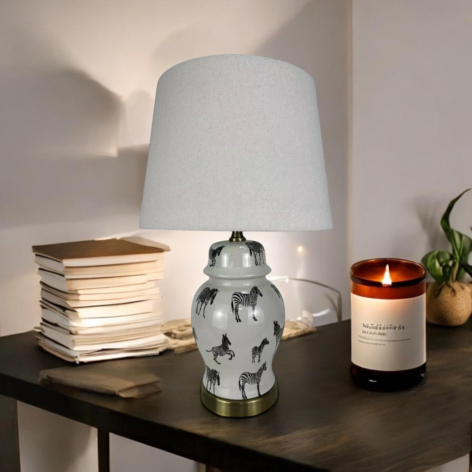 AcaciaHome Oriental Design Large Floral Ceramic Table Lamp with Drum Shade