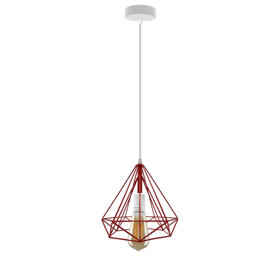 Single Red Vintage Industrial E27 Ceiling Hanging Light Cage Shade Loft Style